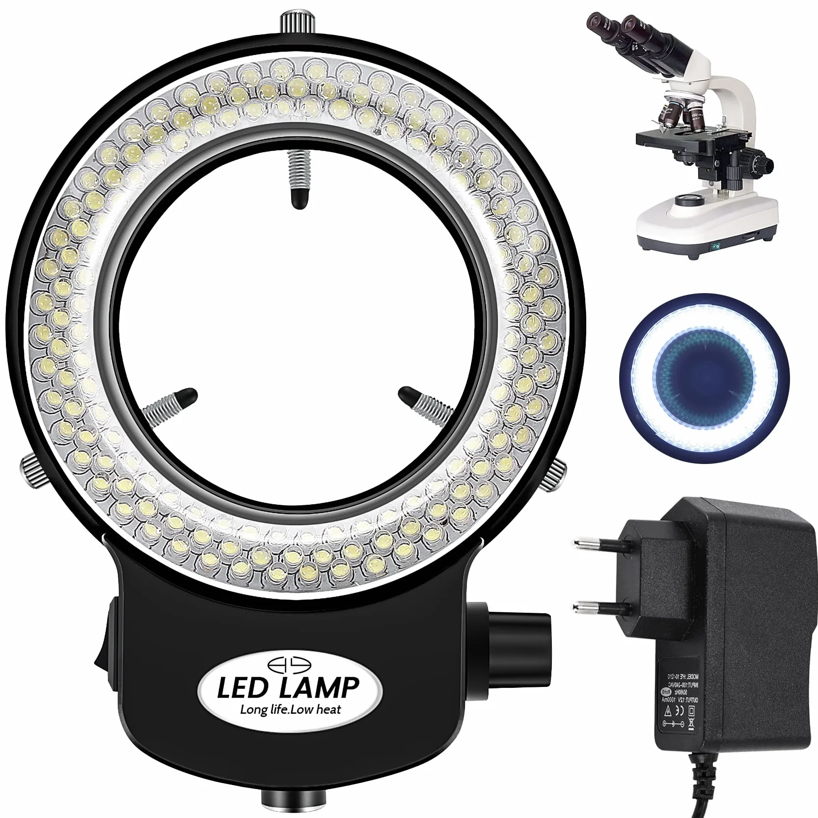 Jevina 144 LED Mikroskop Ringlicht Ringleuchte 0-100% Einstellbar Lampe für Microscope Ringbeleuchtung