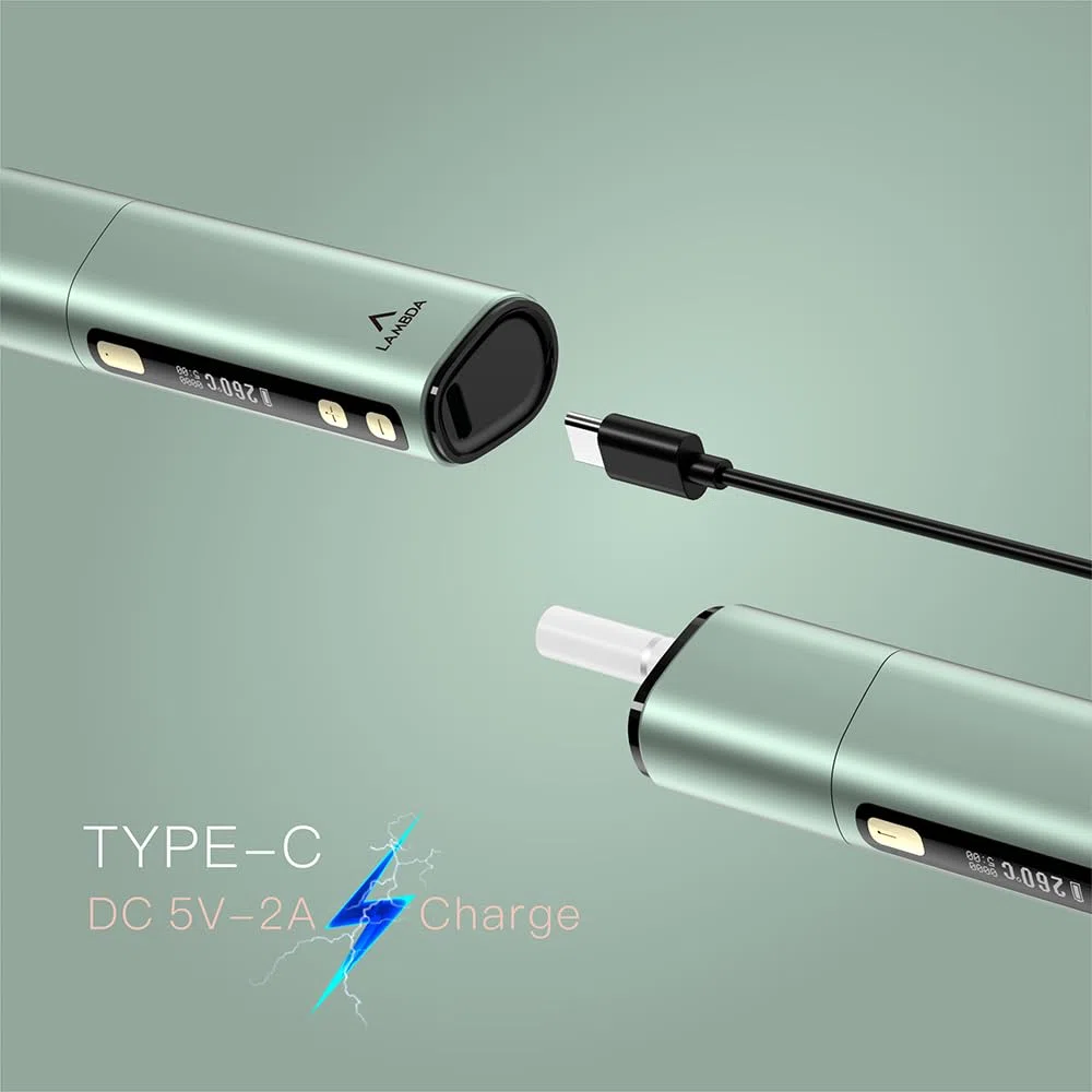 LAMBDA Dual Heat Not Burn Device, 3200 mAh OLED Display Einstellbare Temperatur und Zeit Heizung, use Replaceable Heizblatt Part (Grün)