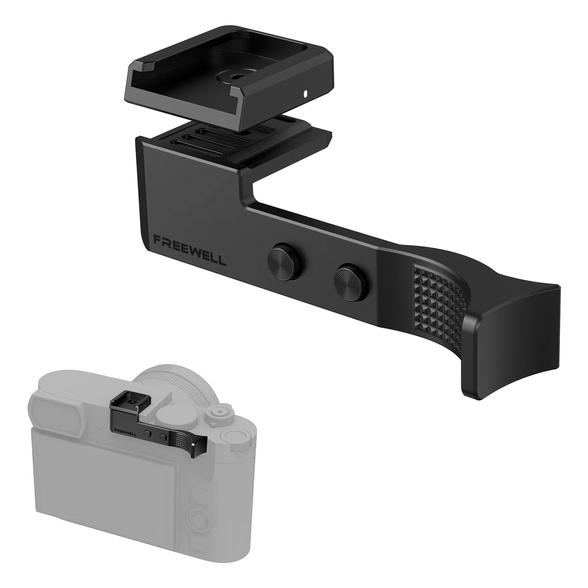 FREEWELL Daumengriff für Leica Q3 & Q3 43 mit Kaltschuhhalterung, CNC Aluminium, Kratzfeste Silikonpolsterung