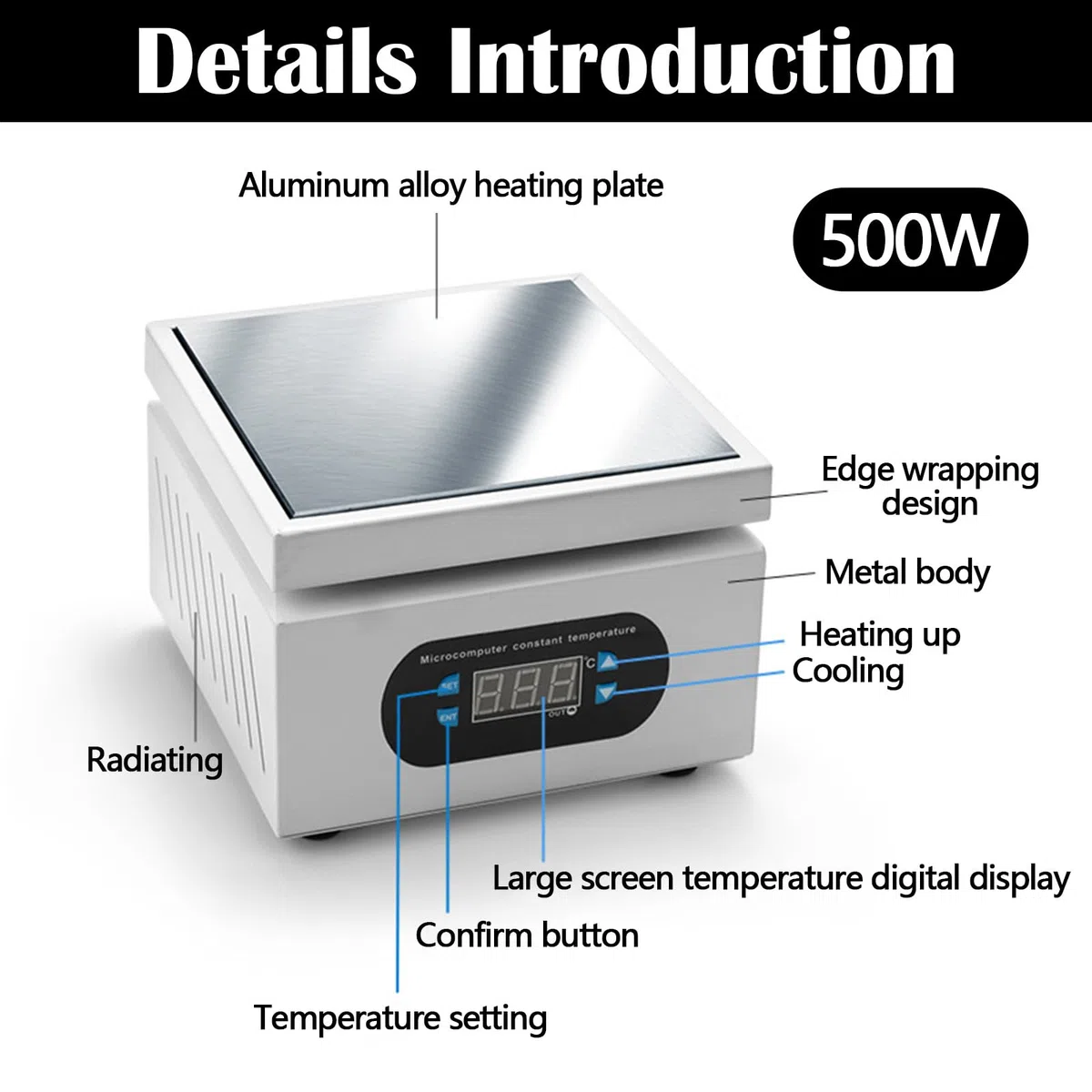 Heizplatte, Digitale LED Kochplatte Mikrocomputer Elektrische Heizplatte 500W 150X150mm Labor Heizplatte Wissenschaftliche Laborausrüstung Laborbedarf Elektrische Löt-Heizplatte Schweißer-Heizplatte
