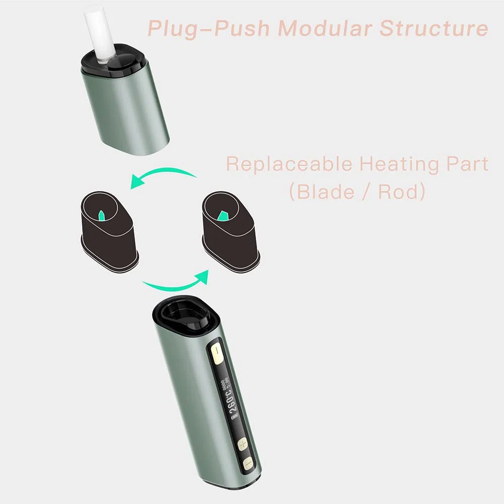 LAMBDA Dual Heat Not Burn Device, 3200 mAh OLED Display Einstellbare Temperatur und Zeit Heizung, use Replaceable Heizblatt Part (Grün)